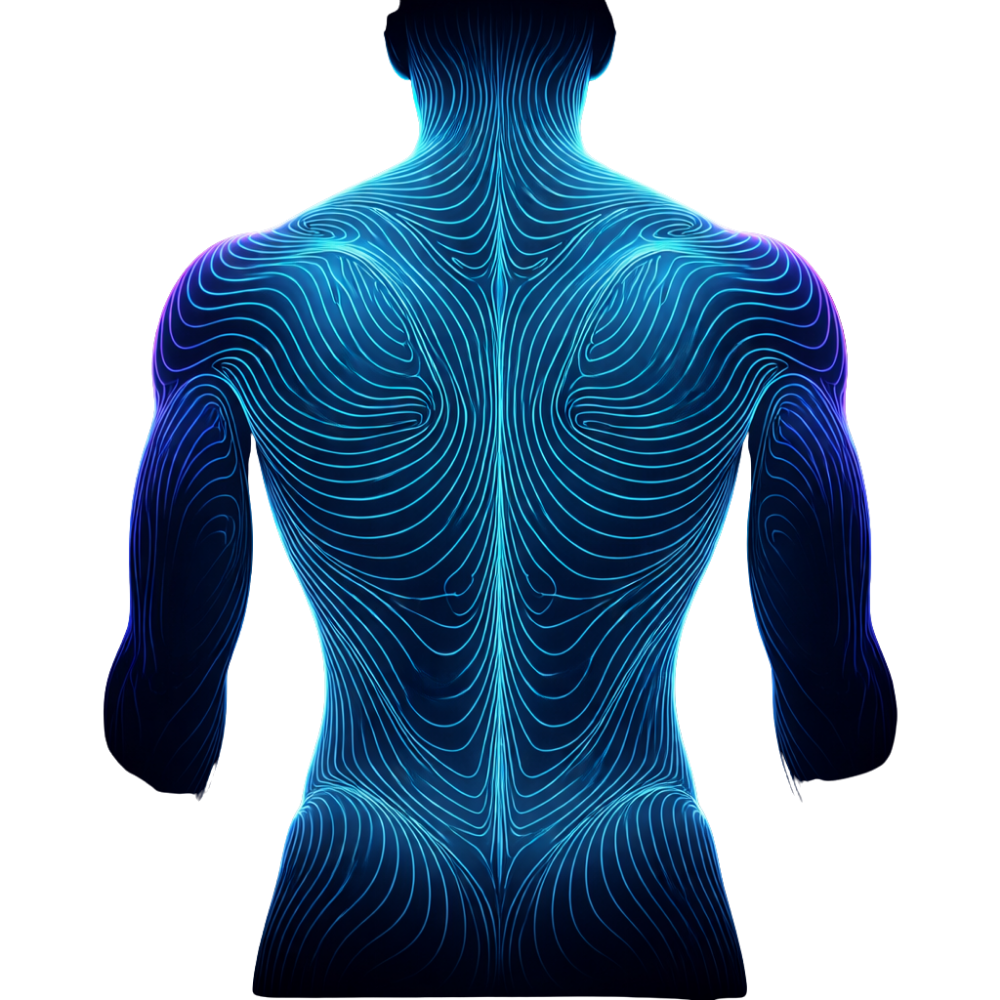 Deep tissue massage therapy - topographic contour illustration of full back and spine