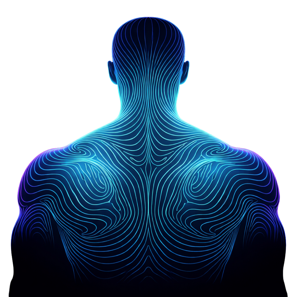 Sports massage therapy - topographic contour illustration of upper back and shoulders